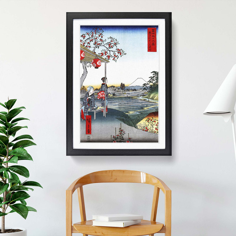 The Teahouse with the View of Mt. Fuji by Utagawa Hiroshige - Picture Frame Painting Print, Black Framed