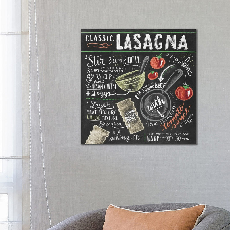 Lasagna Recipe - Print on Canvas, Wrapped Canvas, 66.04cm H x 66.04cm W x 3.81cm D