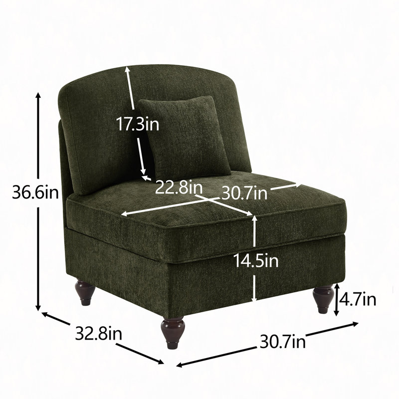 Canapé sans accoudoirs en chenille avec 1 coussin, Vert