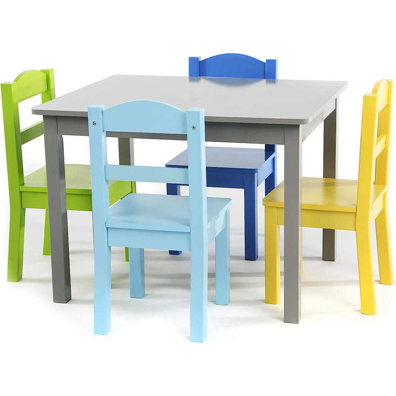 Kids 5 Piece Rectangular Play Or Activity Table and Chair Set, Grey