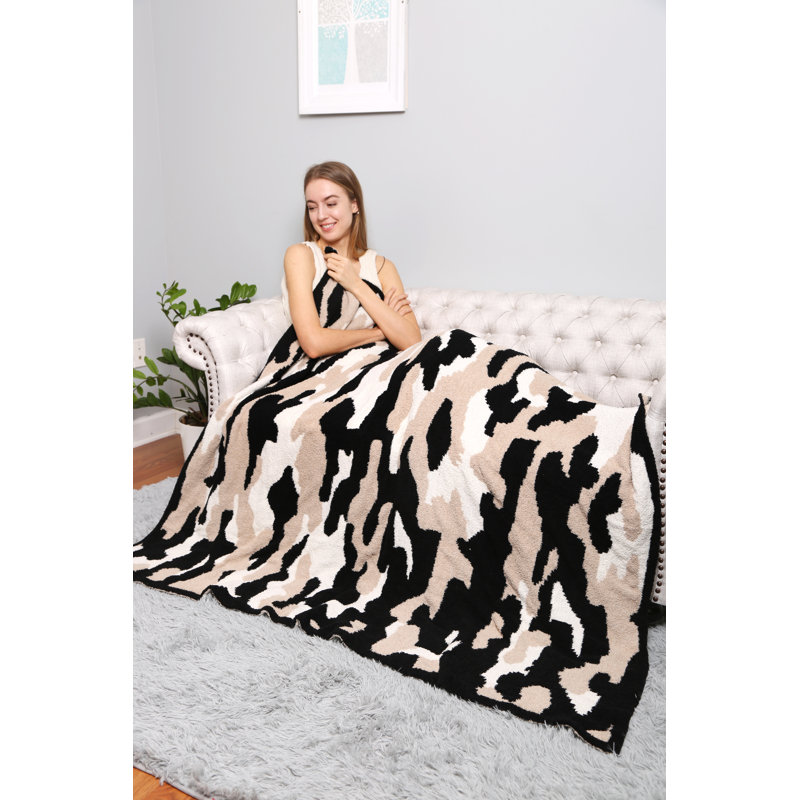 Leopard Pattern Luxury Soft Throw Blanket, Beige/Black