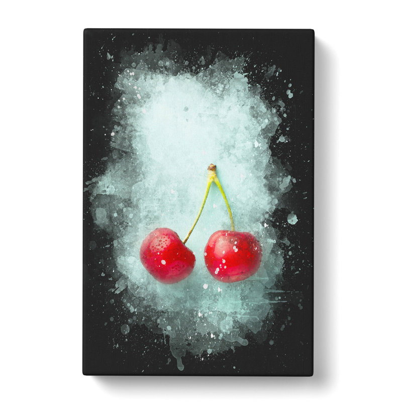 Two Cherries Paint Splash - Wrapped Canvas Print, 91cm H x 60cm W x 3cm D