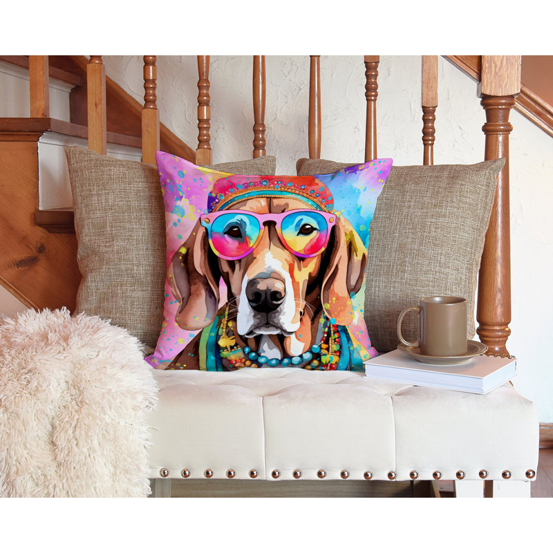 Coussin décoratif Weimaraner Hippie Dawg, 14 po x 14 po, Carré