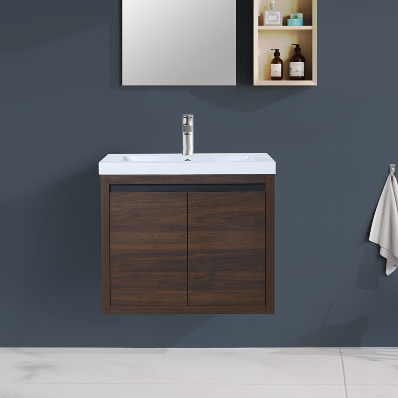 Meuble-lavabo mural avec lavabo, meuble-lavabo flottant pour petite salle de bain et salle d'eau, Noyer de Californie