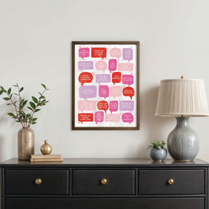 Valentines Love Phrases Brown Framed Print