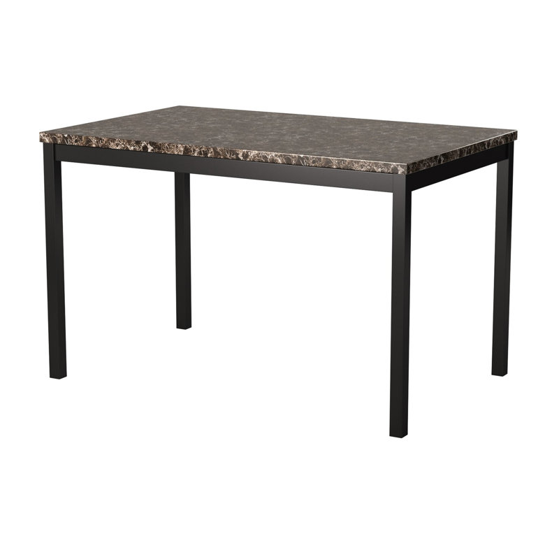 Table de salle à manger pour 4 personnes avec faux marbre et métal noir, style transitionnel, pour 4 personnes, installation facile