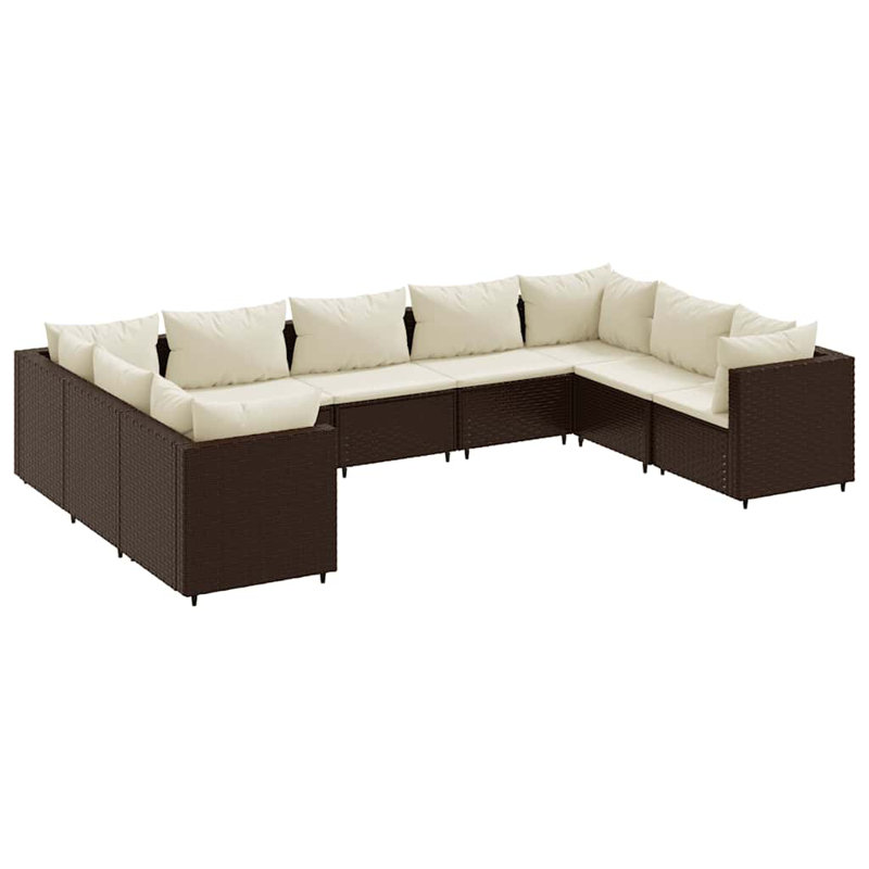  Ensemble de patio 9 pièces en rotin PE brun, Blanc, crème, Brun