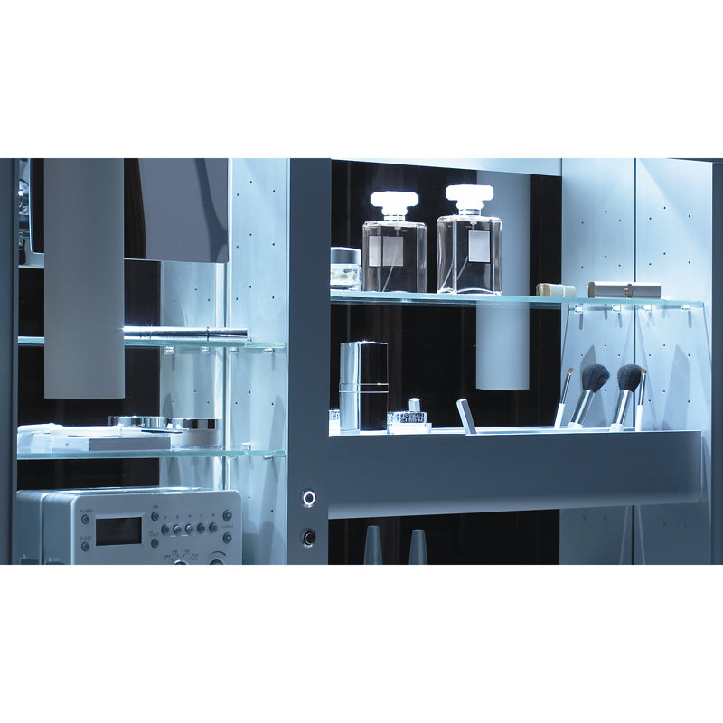 Uplift Series Recessed Frameless Medicine Cabinet with 6 Adjustable Shelves and LED Lighting, 27" x 30" x 6"