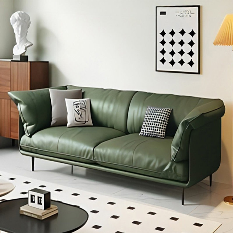 Causeuse-coussin standard en cuir véritable vert, Vert, H 34,65 po x l 70,87 po x P 37,4 po
