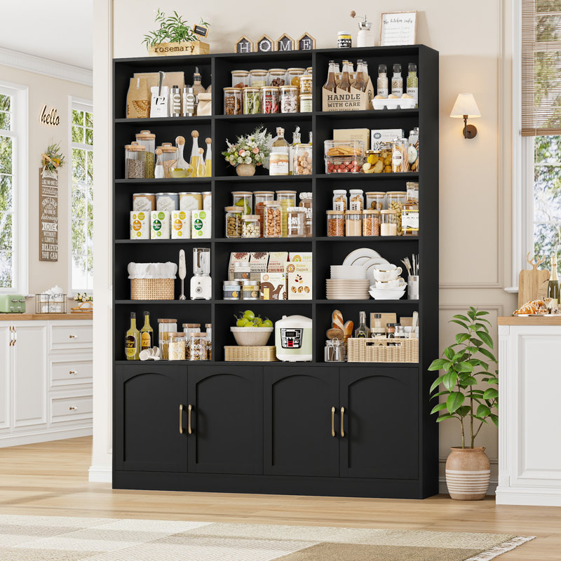 59.1" W 15-Cube Wood Bookcase, Black