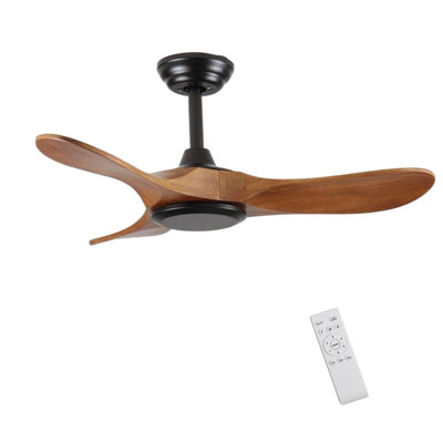36" Wood Ceiling Fan NO Light, 3 Reversible Blades, With 6 Speeds Reversible DC Motor,Low Profile Ceiling Fan With No Light For Living Room Kitchen Bedroom