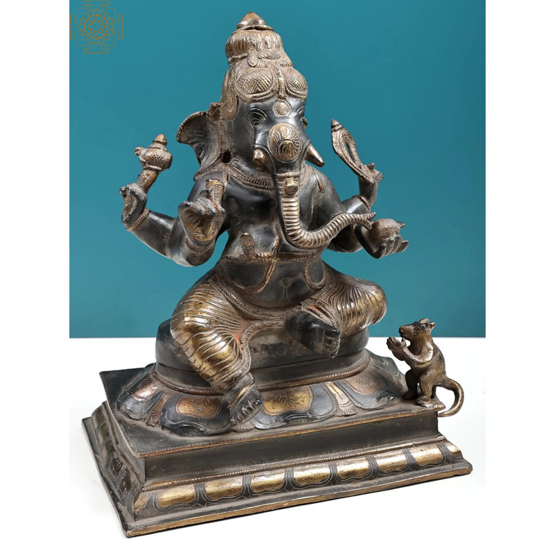 Grande statue en laiton de 14 po Ganesha Idol
