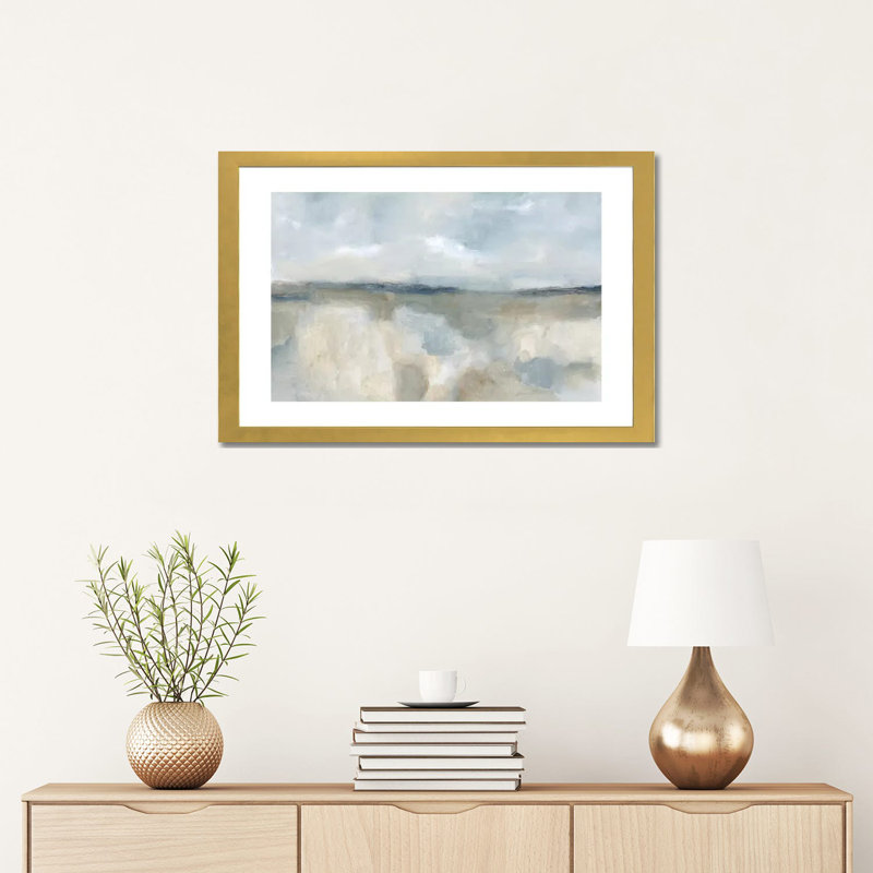 Neutral Coast by Blakely Bering Abstract Graphic Art, Framed Print with Mat, 16" H x 24" W, Gold