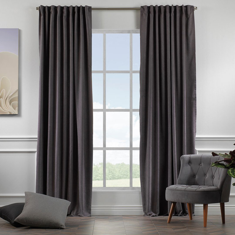 Paire de rideaux obscurcissant avec pattes de couleur unie, Gris, L 52 po x L 132 po