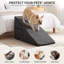 Ensemble d'escalier pour animaux de compagnie convertible 3 en 1, comprenant 4 marches en mousse, une rampe et un lit pour animaux, un revêtement en polyester doux, idéal pour les chiens âgés, blessés ou de petite taille, gris.