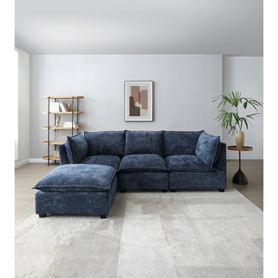 Ensemble de canapé d'angle moderne en tissu de lin en forme de L avec repose-pieds convertible pour salon, appartement et bureau