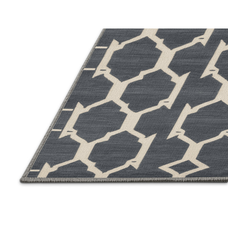 Machine Washable Trellis Gray Area Rug, Runner 2' x 4'