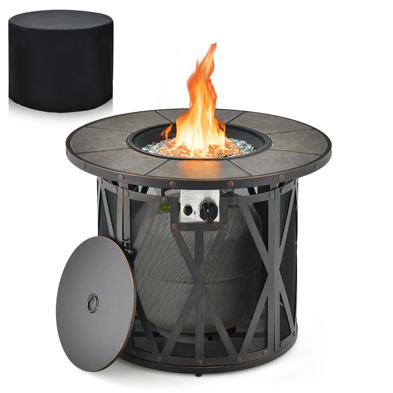 Round Iron Propane Smokeless Fire Pit Table with Hidden Fuel Tank