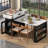 This Luxurious Black And Marble White Kitchen And Dining Set Features A Telescopic Dining Table Paired With A Multi-Functional Island, Complete With Drawers, Sockets, Casters, And Hooks—Practical Yet Exuding A High-End Feel.-559043680