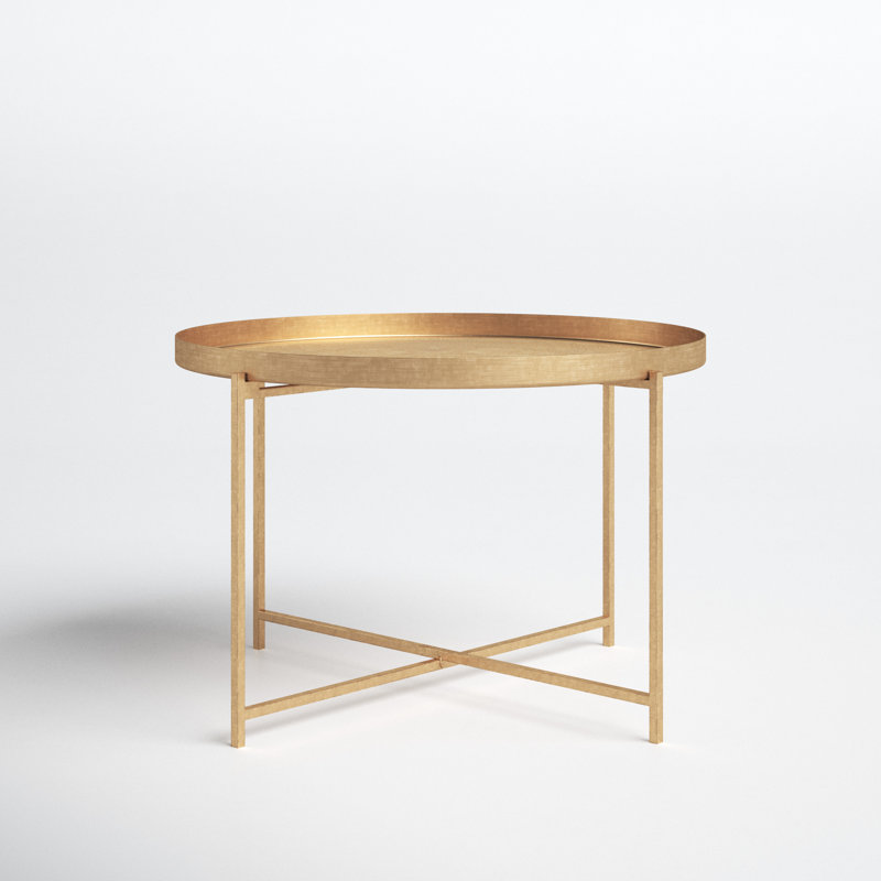 Antique Brass Round Metal Tray Top End Table