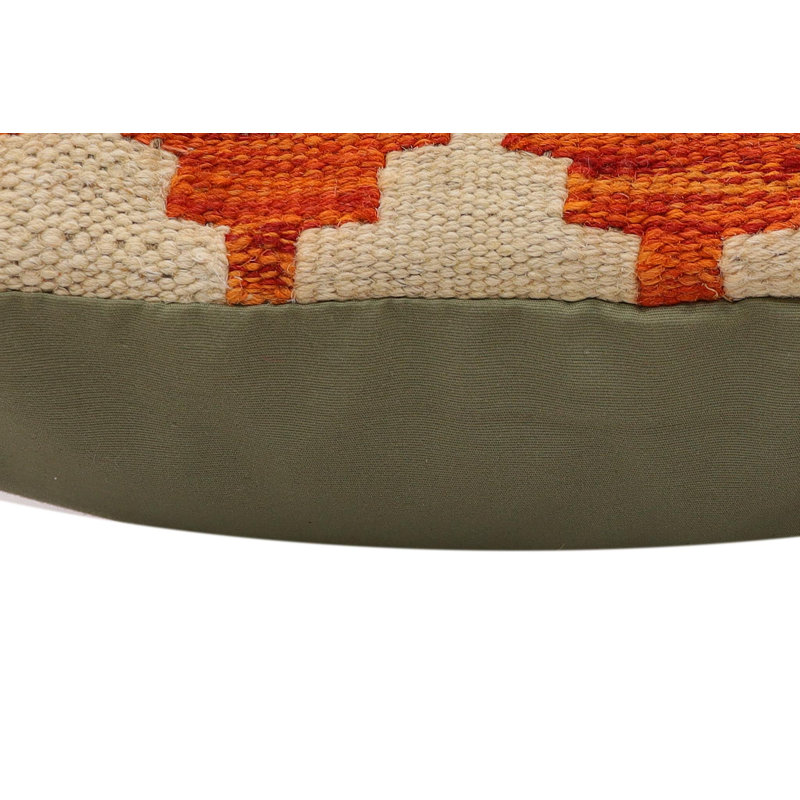 Coussin rustique en kilim tissé à la main Wilkie, H 19 po x l 19 po, Rouille / bleu / beige / doré