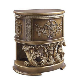 Birdsong 2-Drawer Scroll Carved Nightstand, Brown & Gold Finish