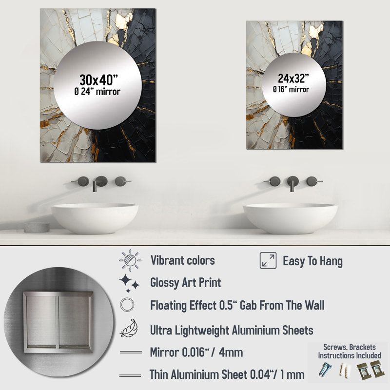 Millholland beige noir minimalisme poteries - miroir décoratif spirales abstraites, miroir mural beige, art imprimé en métal