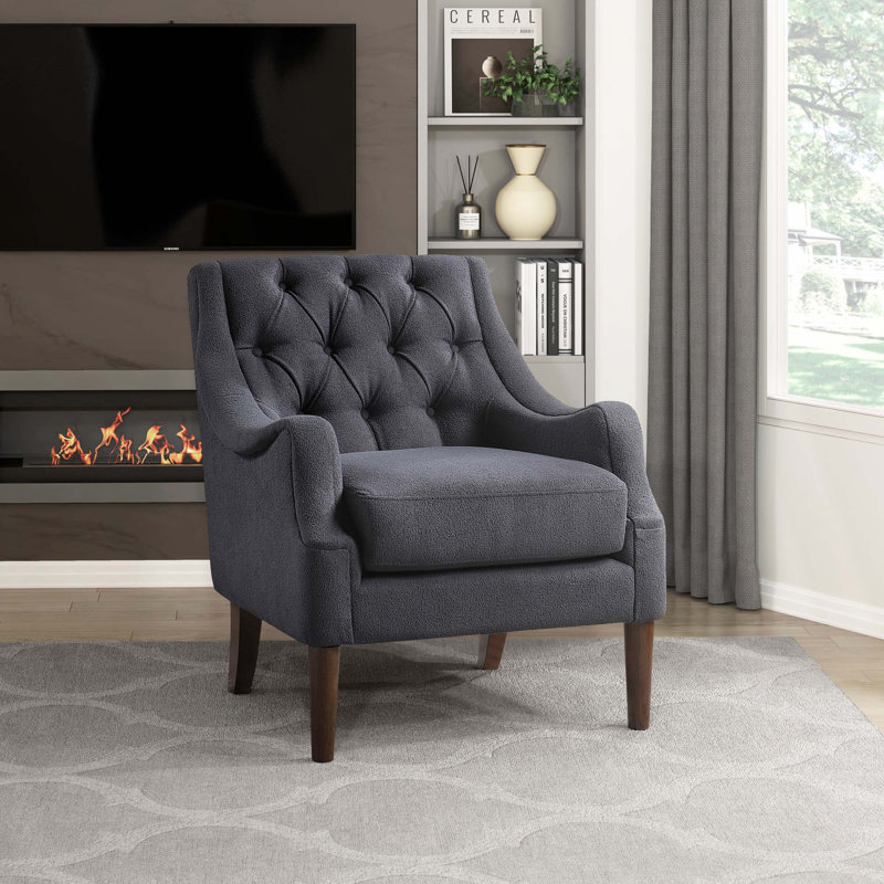 Chaise d'appoint moderne et contemporaine Discus 30,5 po - Fauteuil d'appoint Boucle, Bouclé gris foncé