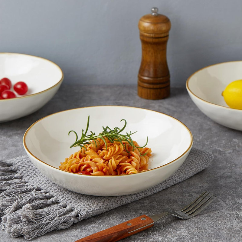 Leny 8.5'' Stoneware Large Pasta Bowl, Vanilla White