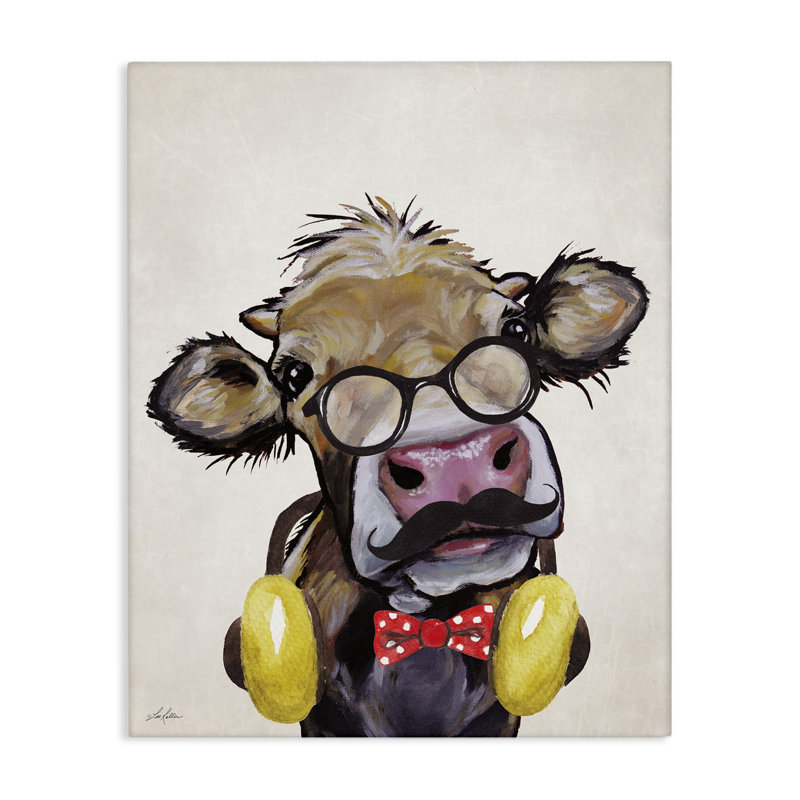 Art mural sur toile Hipster Cow, H 20 po x l 16 po