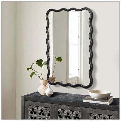 Miroir rectangulaire ondulé en bois massif pour décoration murale moderne