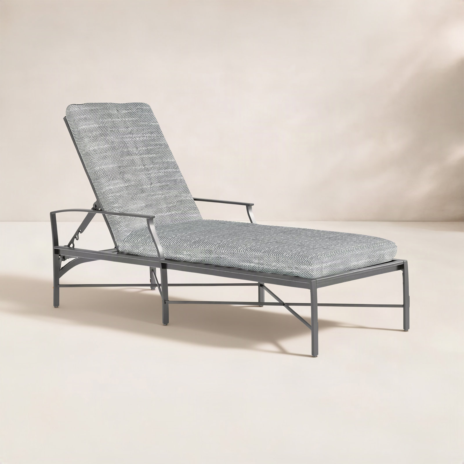 Monaco 28" Patio Chaise Lounge, Rollo Silver InsideOut® Linen, Welt, Slate Gray
