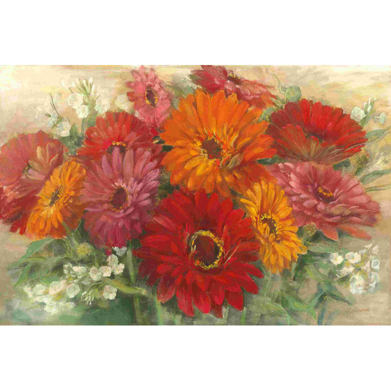 Summer Gerbera Bouquet - peinture sur toile tendue, H 12 po x l 18 po, Non, Toile tendue