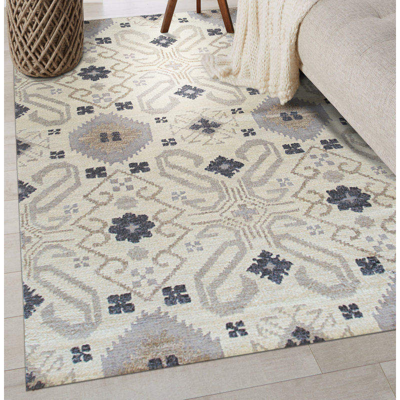 Tapis traditionnel en laine noué à la main gris Quinn Oushak, Rectangulaire 8 pi x 10 pi