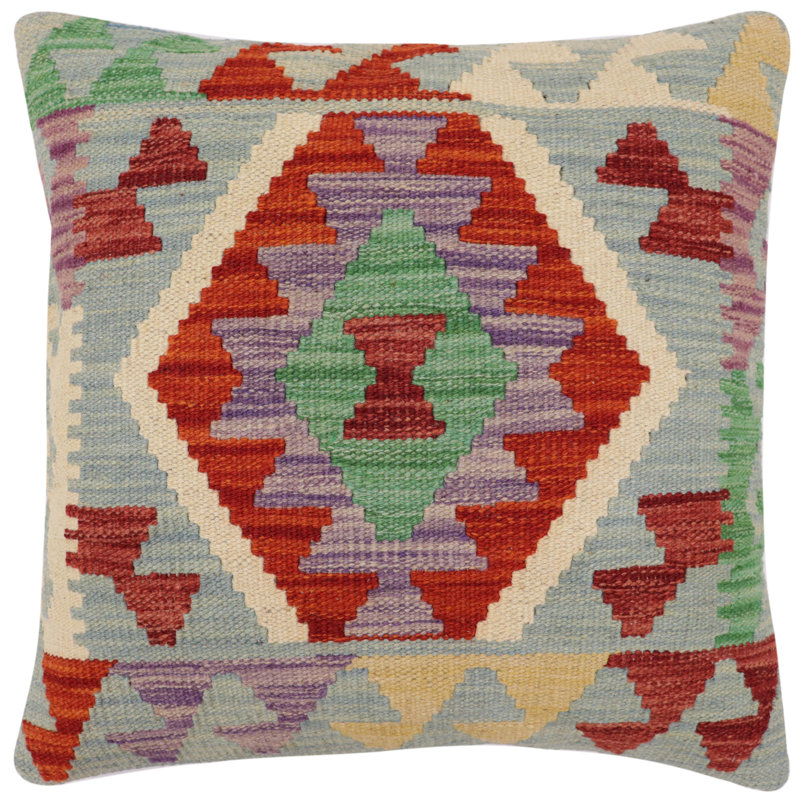 Coussin Bohème Donovan turc tissé à la main, Bleu / rouille / beige / rouge