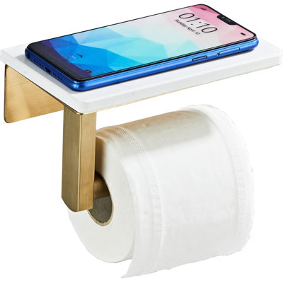 Porte-papier hygiénique mural avec tablette, acier inoxydable et base en marbre naturel, rouleau de papier hygiénique antirouille avec rangement