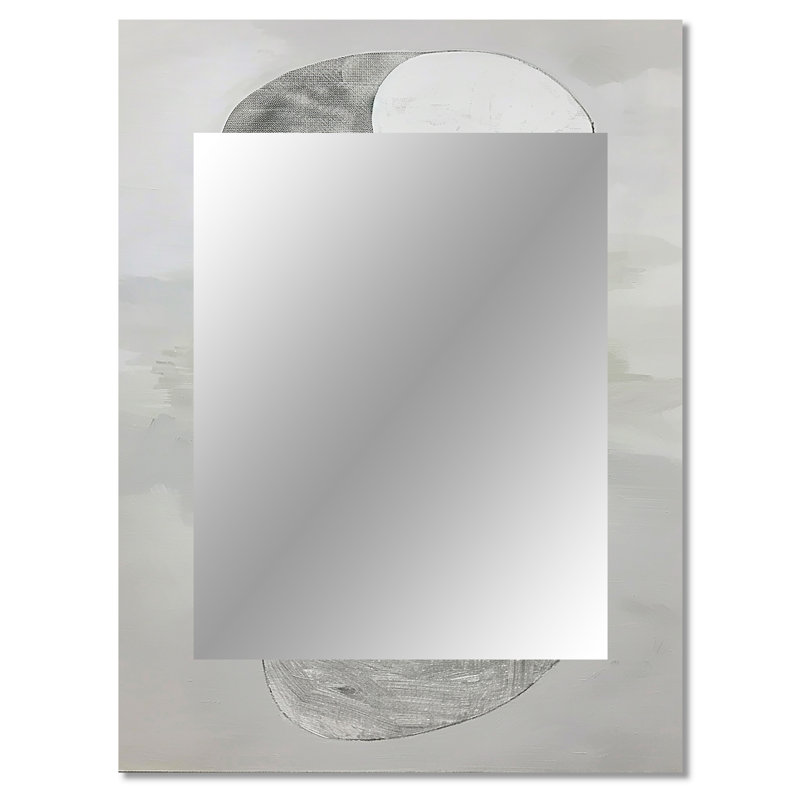 Grey Minimalism Simple Shapes Painting III - Abstract Shapes Decorative Mirror, Modern Wall Mirror, Printed Metal Art