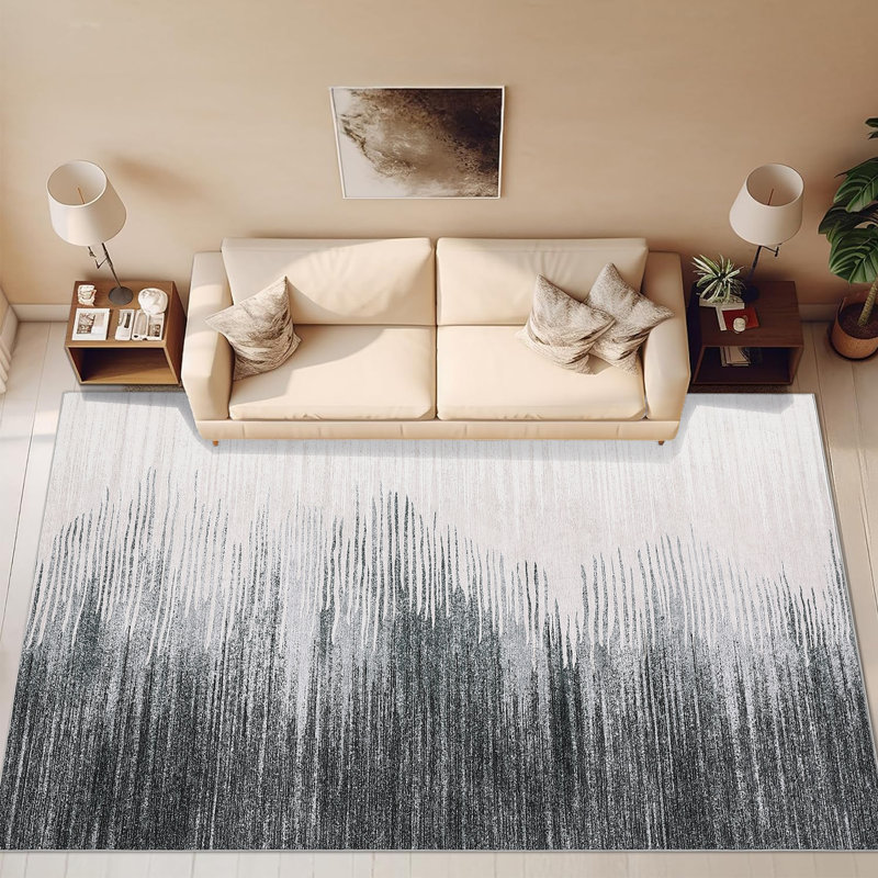 Washable Area Rug, Modern Abstract Ombre Low Pile Non Slip Foldable Indoor Carpet, Stain Resistant, Teal Grey Tone, 8'x10'