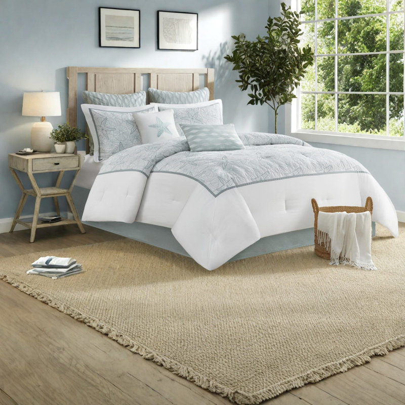 Ensembles de literie 100% coton de qualité supérieure, édredon blanc très grand, style bord de mer avec design hypoallergénique