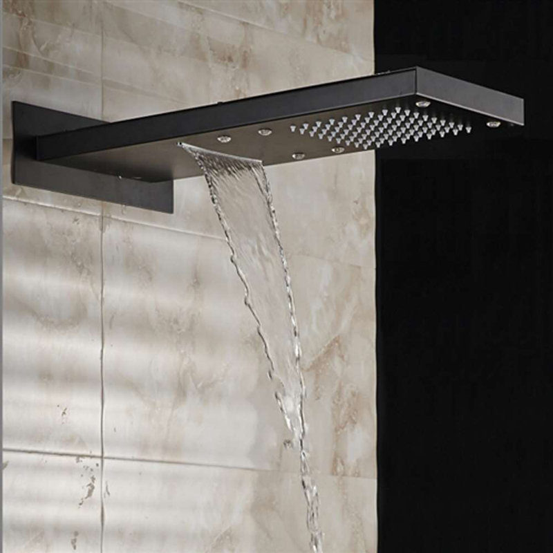 FontanaShowers Fiego Matte Black 2 Way Function Shower Set Wall Mount Brass Dual Control with Rainfall and Waterfall Shower Head