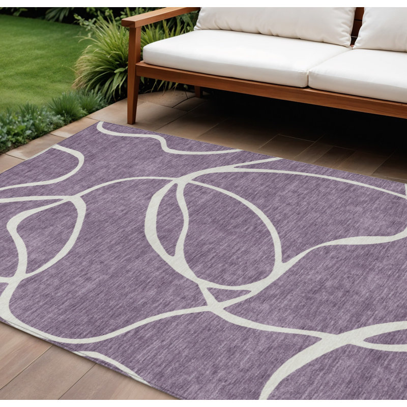 Tapis intérieur lavable abstrait mauve et ivoire 8 pi x 10 pi