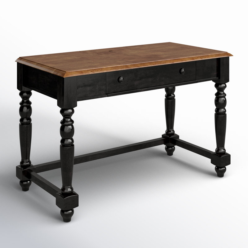 Bureau en bois massif Avarie avec prises intégrées, Noir antique