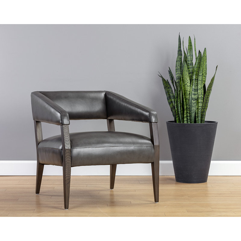 Sherish Upholstered Accent Chair, Grey Genuine Leather
