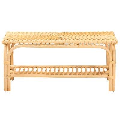 Banc d'appoint bohémien naturel, siège rectangulaire, tablette ouverte simple, décorations courbées, structure ajourée, l 16,68 po Profondeur, largeur moderne de 39,2 po, hauteur de 18,96 po et poids de 13,91 lb