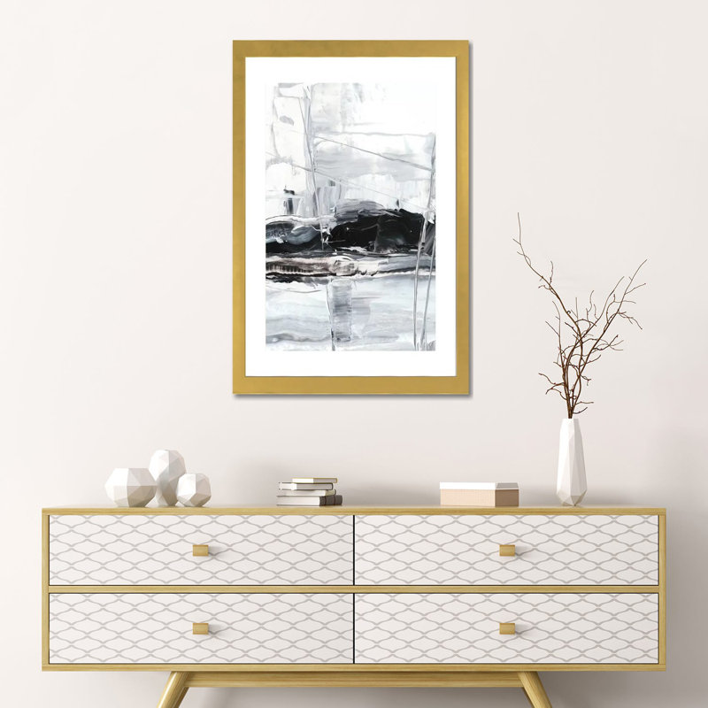 «Winter Lightning II» par Ethan Harper - reproduction d'art, H 24 po x l 16 po x P 1 po, Papier encadré doré, Blanc