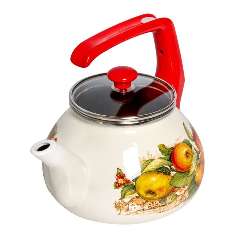 Enameled Kettle 2.3-Qt. Apples Country Style Traditional Enamel