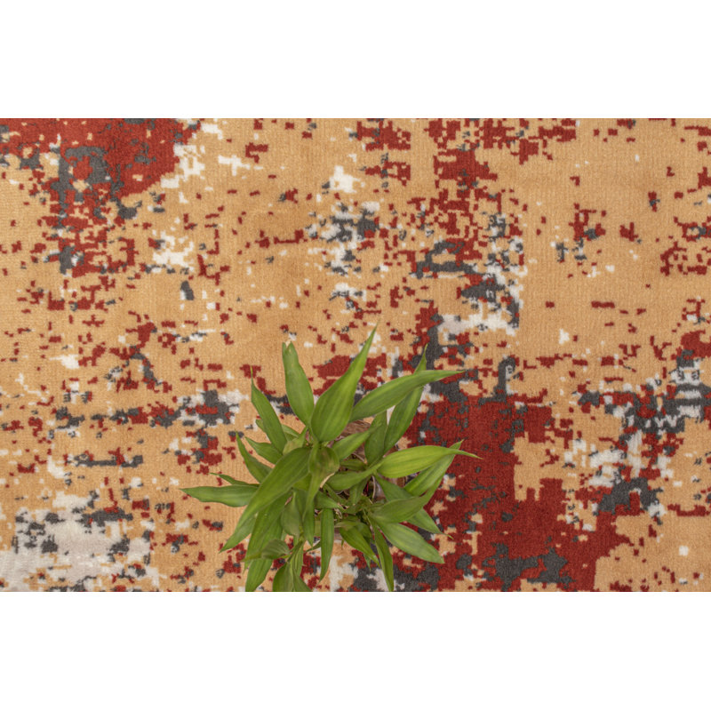 Tapis à motif abstrait rouge / beige, Rectangle 3 pi 6 po x 5 pi 6 po