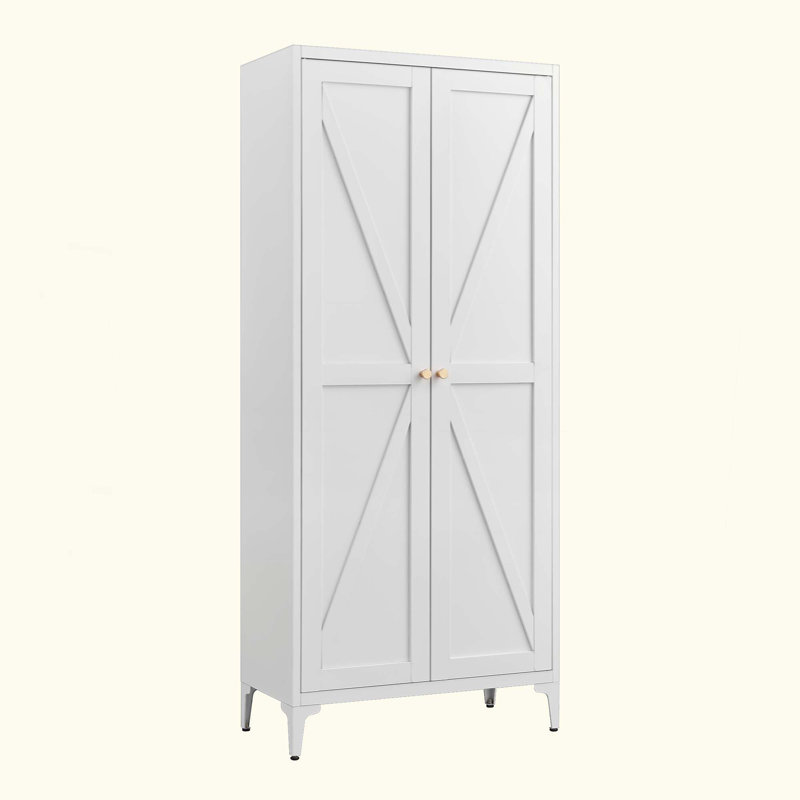 Armoire de cuisine autoportante en acier thermolaqué, casier de rangement en métal à 2 portes avec tablettes réglables portantes, organisateur de pieds réglable anti-basculement pour le salon de la cuisine