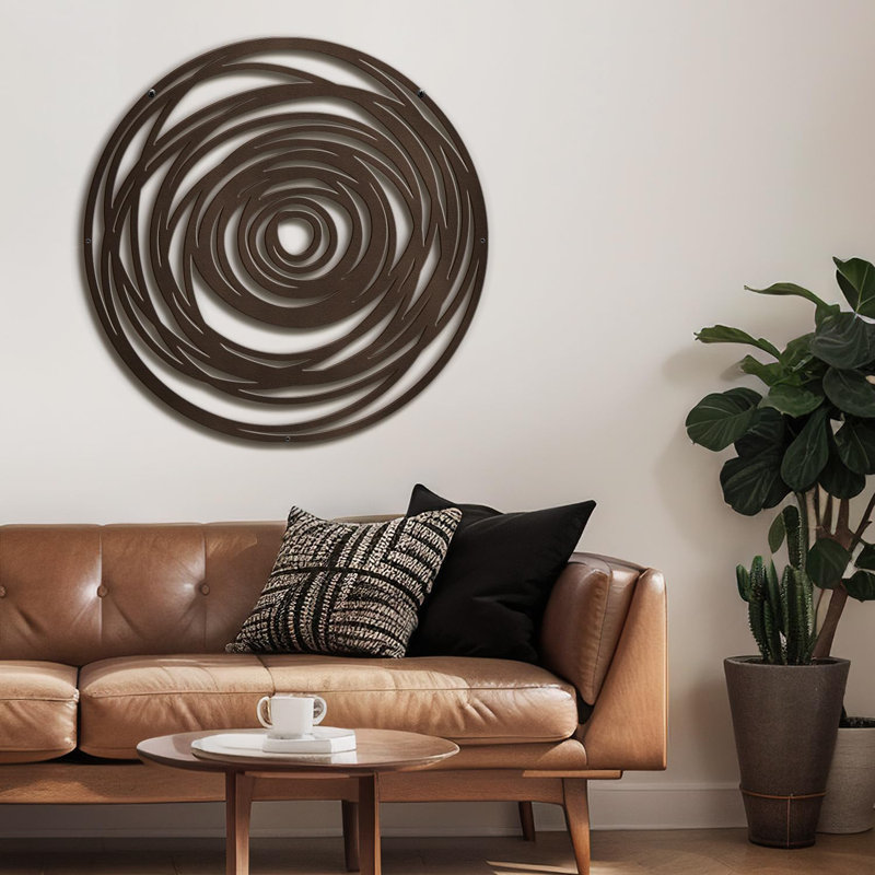 Abstract Geometric Circles Minimalist Modern Abstract Wall Accent Sculpture Hanging Decoration Metal Wall Decor, Brown
