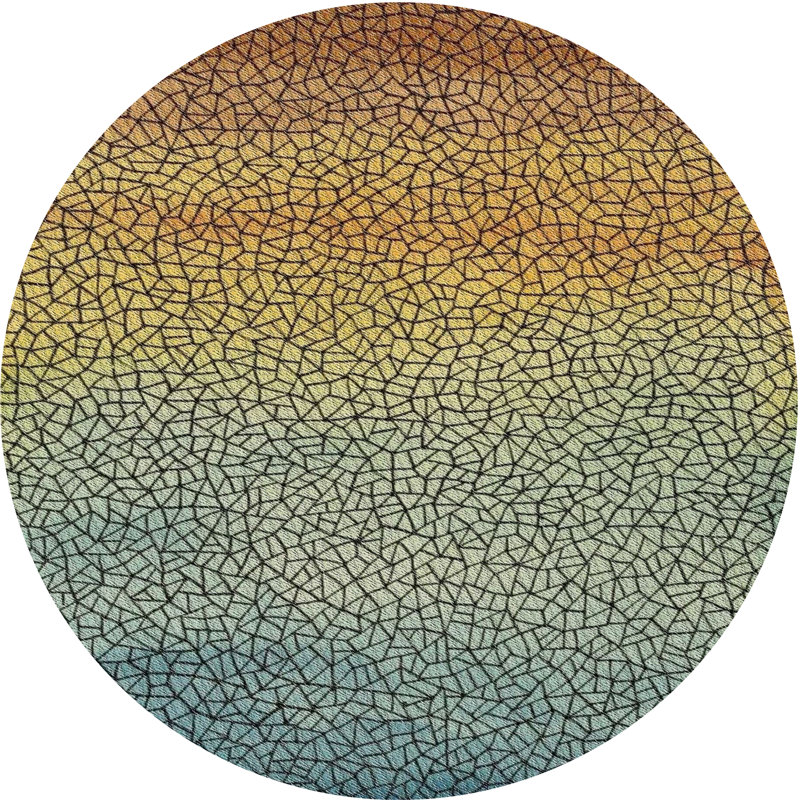 Tapis géométrique jaune / bleu / brun, Rond 8 pi